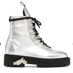 NWT Off-White metallic Silver Women's Hiking Boots w/ Vibram sole EU 37/US 7